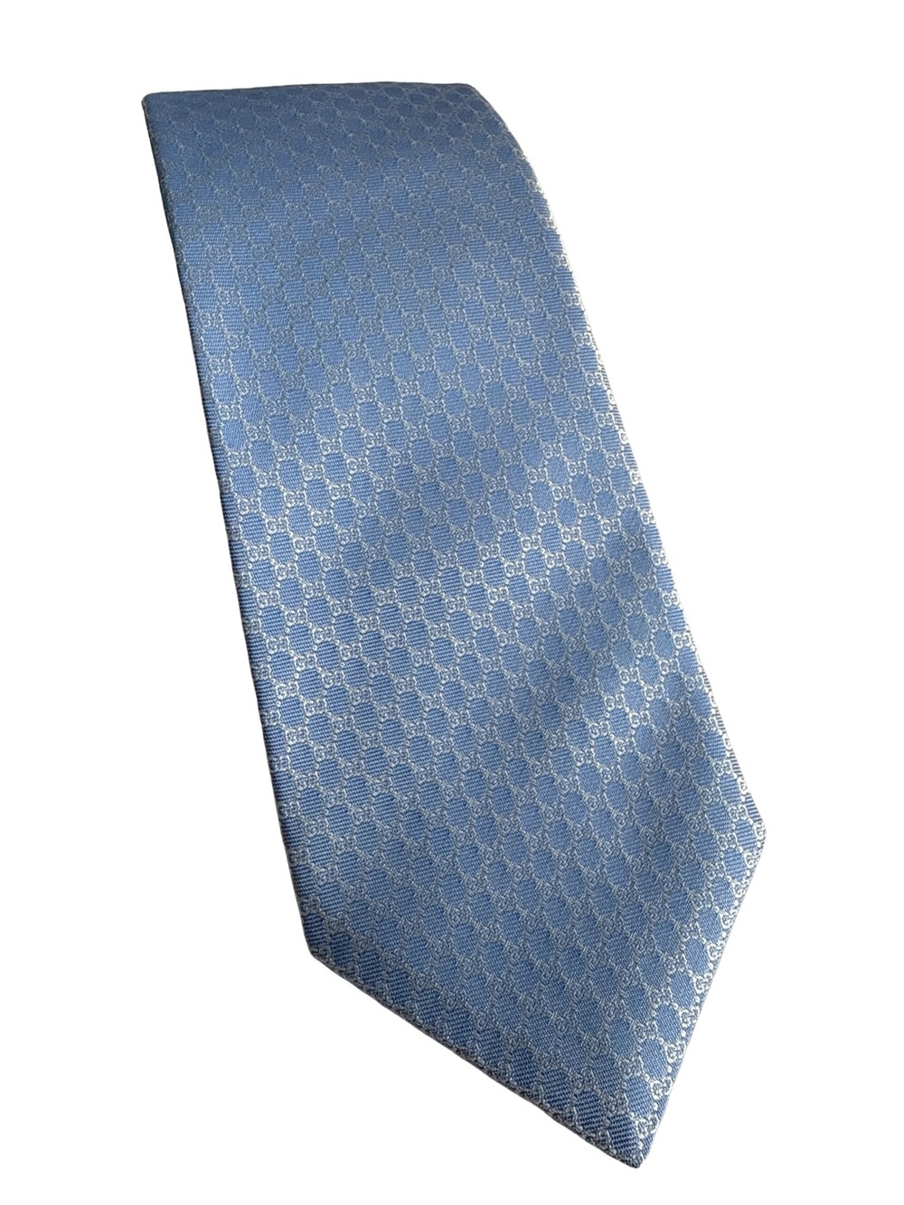 GUCCI Men’s Light Blue Interlocking G Logo Silk Tie Made In Italy Designer